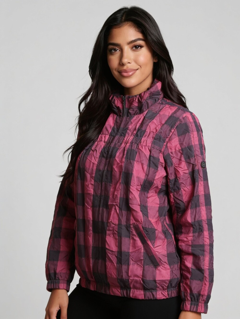 Coupe Collection Girls' Pink & Purple Plaid Lightweight Jacket